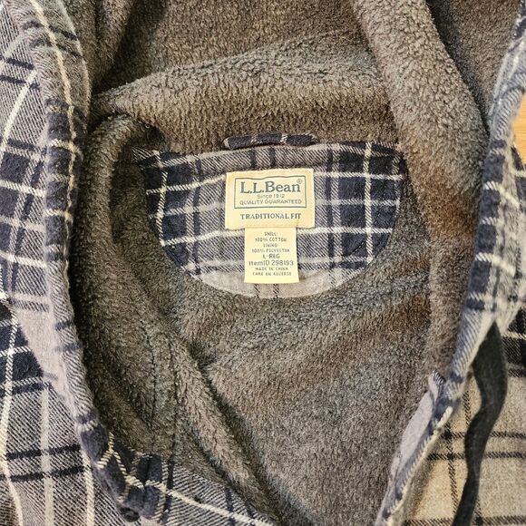 LL Bean Fleece Lined Flannel Shacket Mens L REG Traditional Fit Blue Plaid - Picture 7 of 14